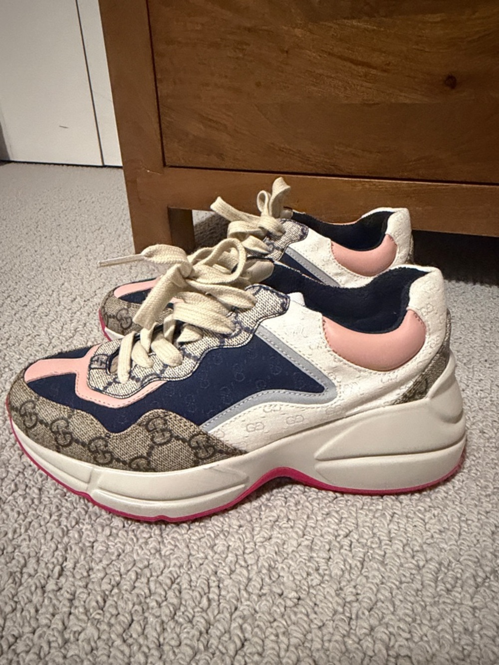 Gucci Navy, Pink & Cream GG Canvas Runner Sneakers
